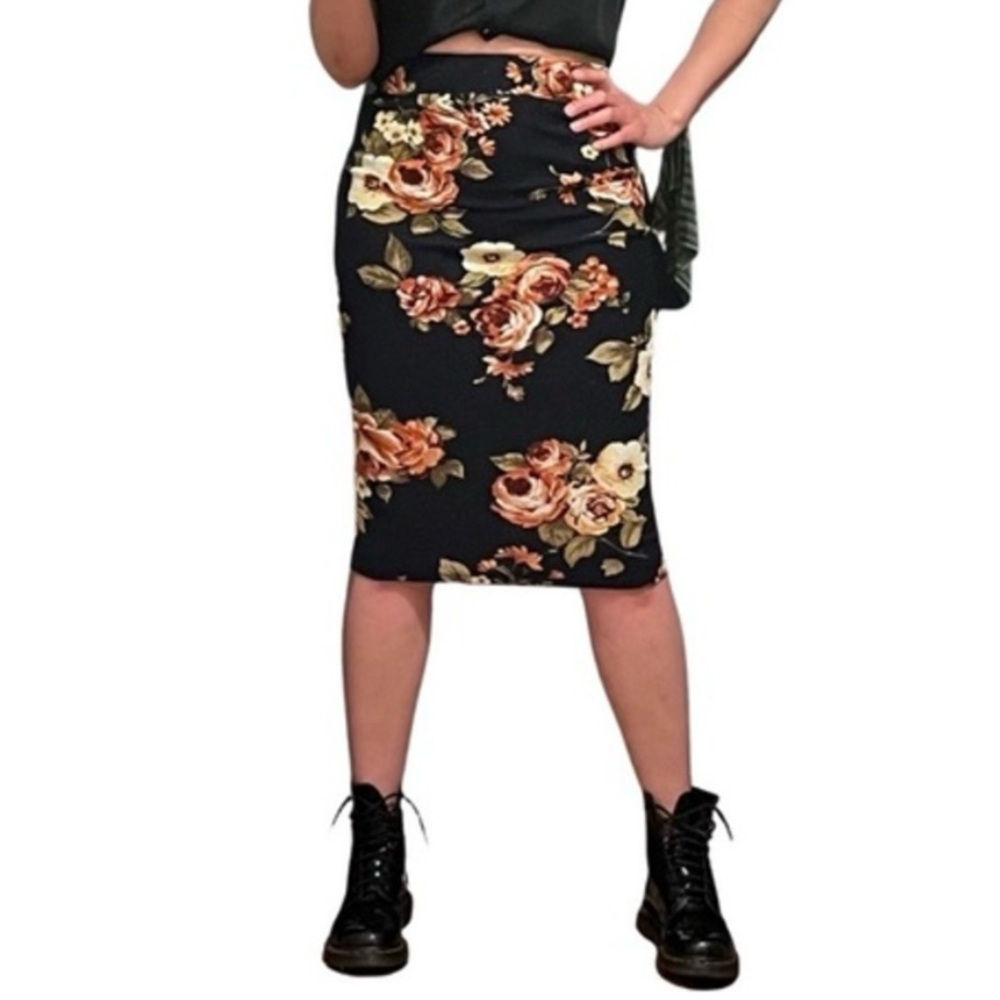 Iris Floral Pencil Skirt – Navy & Mauve, Size S